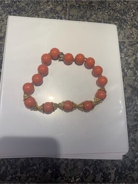 Kenneth Jay Lane Coral Bead Necklace with Gold-Tone Accents